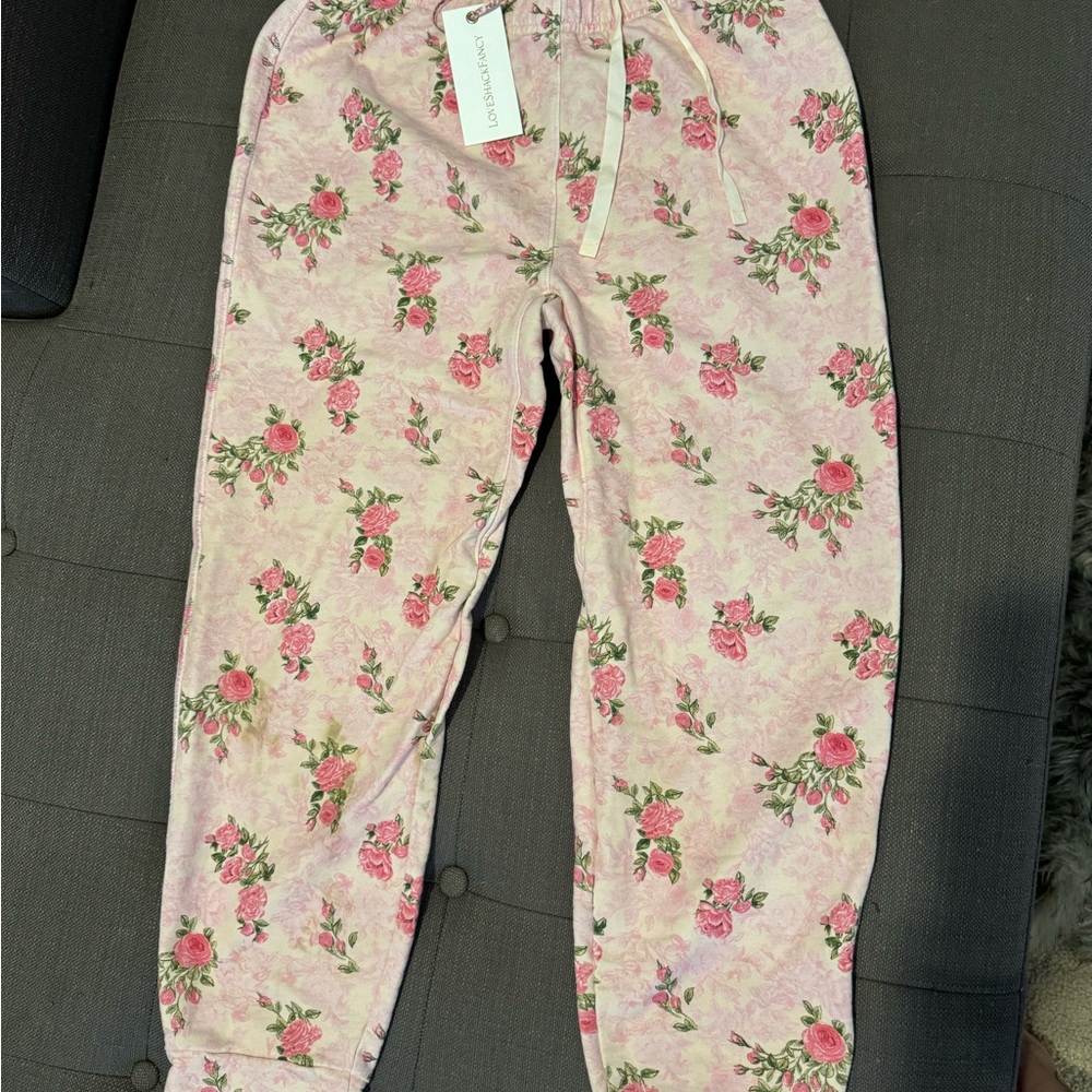 Love shack fancy LSF pink floral feminine sweatpants NWT xs womens jogger